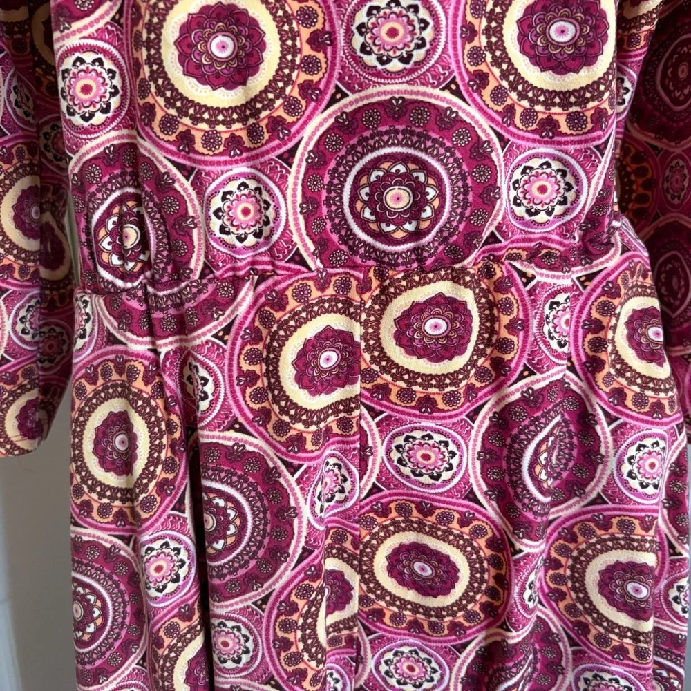 Agnes & Dora size Large Pink Patterned Midi Dress with Pockets - Picture 3 of 9